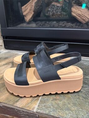 Reef Black and Tan Platform Sandals
